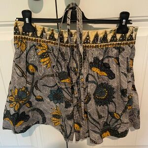 Ulla Johnson Floral Shorts, Side Zipper, Tie Belt, Pockets, Cotton